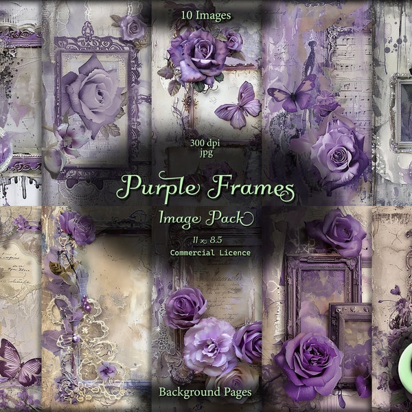 Purple Frames, Digital Junk Journal, Image Pack, Digital Paper, Instant Download, Commercial Use