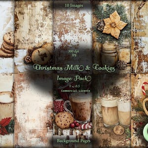 Leite e biscoitos de Natal, diário digital, pacote de imagens, papel digital, download instantâneo, uso comercial