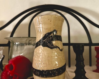Ouroboros Vase 2 – Black Snake Motif Decor | Symbolic Home Accent | Eternal Cycle Art Piece | Snake Carving | Witch Home Decor | World Snake