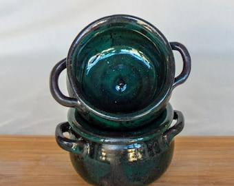 Miniature Handmade Ceramic Cauldron – Matte Black, Satin Black, or Green Splash | Small Cauldron | Altar Tools | Witch Decoration