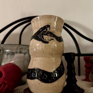 Ouroboros Vase – Black Snake Motif Decor | Symbolic Home Accent | Eternal Cycle Art Piece | Snake Carving | Witch Home Decor | World Snake