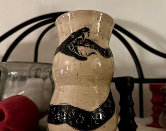 Ouroboros Vase – Black Snake Motif Decor | Symbolic Home Accent | Eternal Cycle Art Piece | Snake Carving | Witch Home Decor | World Snake