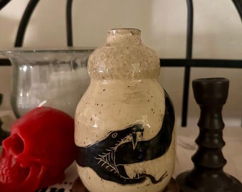 Ouroboros Vase 5 – Black Snake Motif Decor | Symbolic Home Accent | Eternal Cycle Art Piece | Snake Carving | Witch Home Decor | World Snake