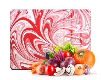 Tempered Glass Cutting Board - Red Turkish Ebru Work