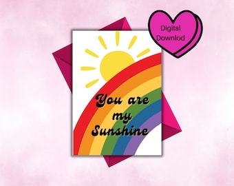Printable card, you are my sunshine digital, boy birthday card printable, 5 x 7 card, digital anniversary card for him, DIGITAL download