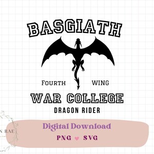 Vierter Flügel Eisenflamme SVG | Basgiath War College PNG | Bücherwurm Merch | Booktok Rundhals | Drachenreiter Instant Download