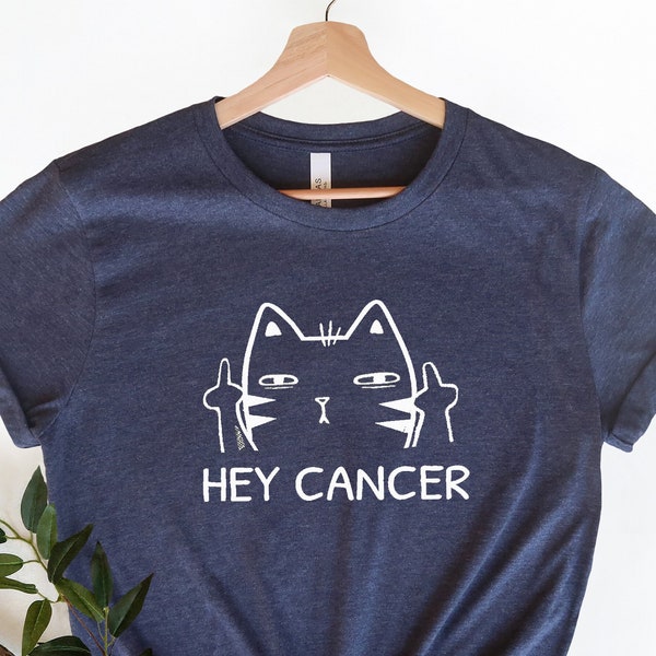 Hey Cancer F U, Cat Middle Finger Breast Cancer Shirt, Pink Ribbon Cancer Warrior tee, Family Cancer Support Tee, Cancer Gifts, Cancer sucks