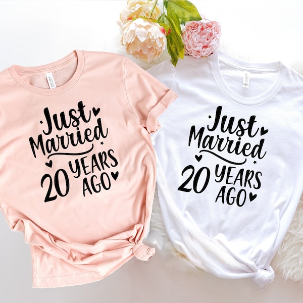 Just Marr20 Years Ago, 20th wedding anniversary Shirt, Married For 20 Years, Couples Matching Wedding Tee, Premium Mens Womens Unisex Tee