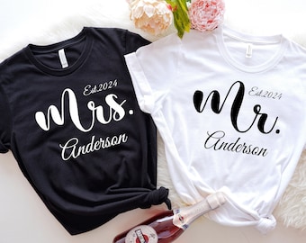 Personalized Mr. And Mrs. Shirt, Custom Wifey Hubby Shirts, Wedding Anniversary Gift, Just Married Tee, Matching Husband Wife Honeymoon Gift