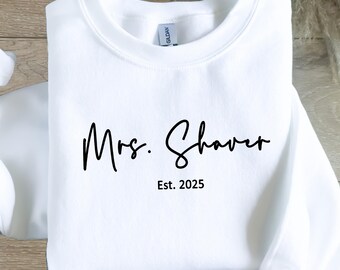 Custom Mrs. Last Name Sweatshirt, Personalized Bride Gift, Wifey Tshirt, Engagement Gift, Bridal Shower Gift