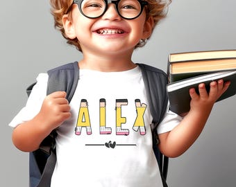 Personalized First Day of School Shirt, Toddler Youth Custom Name Pencil Tee