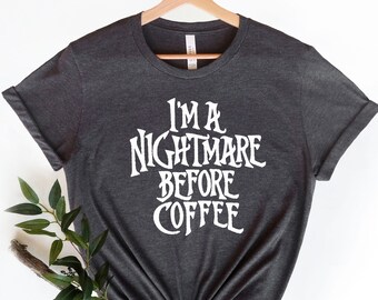 T-shirt « L'Étrange Noël de Monsieur Jack », Sweat-shirt humoristique sur le thème du café pour Halloween, T-shirt gothique pour les amoureux du café, Cadeau pour la saison des frissons