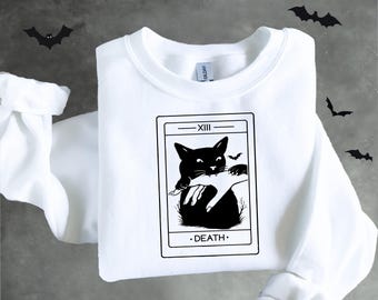 Tarot Card Black Cat Sweatshirt, Tarot Death TShirt,Witchy Cat Shirt,Spooky Cat Gift, Halloween Black Cat Shirt,Cat Lover Gift,Halloween Tee