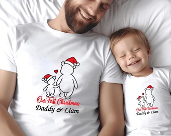 Our First Christmas Daddy and Me Matching Shirts, Custom Child Name Holiday Gift, Personalized Family Christmas Shirt Set of 2