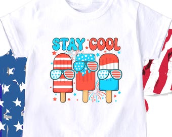 Chemise Stay Cool Popsicle, t-shirt enfant 4 juillet, t-shirt famille patriotique américain, rouge, blanc et cool, fête de l'indépendance