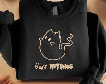 Ghost Cat Best Witches Sweatshirt, Halloween Cat Shirt, Spooky Season Crewneck, Funny Cat Lover Gift, Fall Cat Mom Sweater