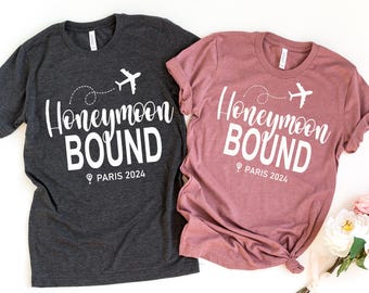 Honeymoon Bound Shirts, Personalized Honeymoon Location Tshirts, Just Married Couples Tee, Honeymoon Vacation Newlywed Shirt, Wedding Gift