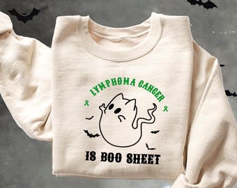 Lymphoma Is Boo Sheet Sweatshirt, Funny Halloween Cancer Awareness Shirt, Lymphoma Cancer Tee for Family Support,Last treatment Cancer Gifts
