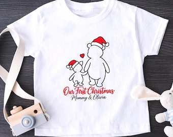 Our First Christmas Mommy and Me Matching Shirts, Personalized Family Christmas Shirt Set of 2, Custom Parent Child Holiday Gift