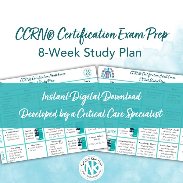 CCRN 8-week Study Plan I Ace Your CCRN I CCRN Test Prep Study Plan I Critical Care Certification Prep Plan I Digital Download