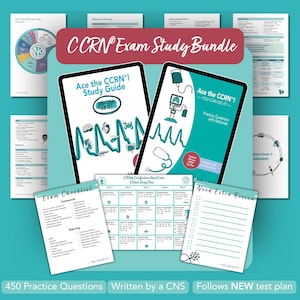 May include: A study bundle for the CCRN exam, featuring two tablets with study guides and practice questions, along with checklists and review sheets. The bundle includes 450 practice questions and follows the new test plan.