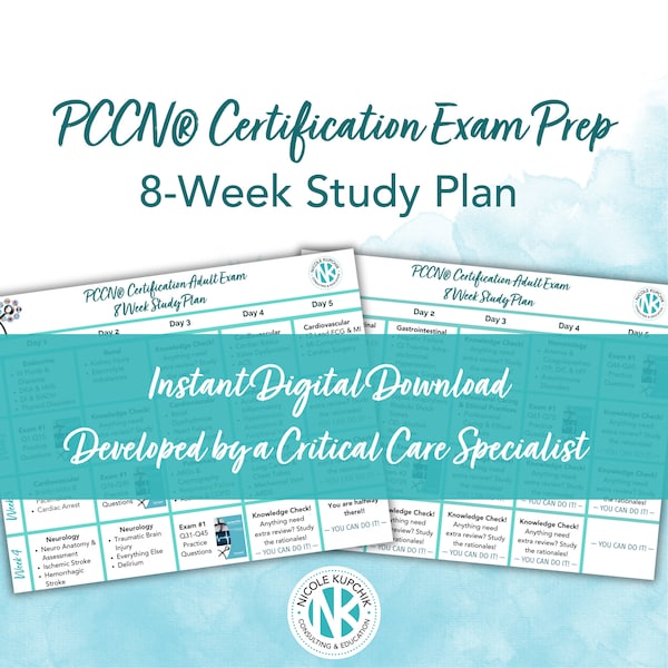 PCCN 8-week Study Plan I Ace Your PCCN I PCCN Test Prep Study Plan I Progressive Care Certification Prep Plan I Digital Download