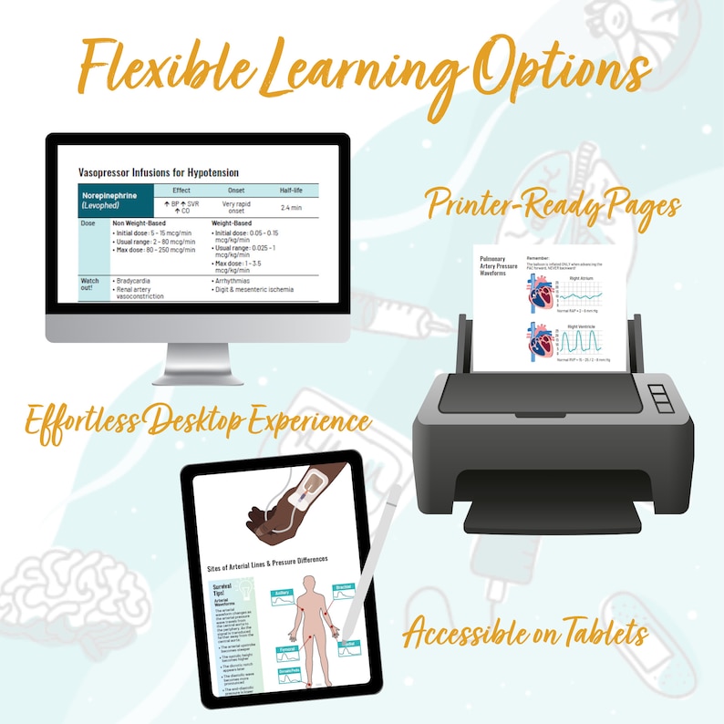 Neurology Critical Care Study Guide flexible learning options — printable PDF for desktop tablet and print use for ICU nurses and critical care CCRN study.