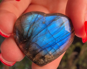 Labradorite Heart/Palm Stone w/ Flash on Front and Back & Rainbows - 33mm!