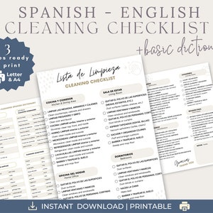 Lista de Limpieza en Inglés y Español más diccionario básico con tareas del hogar para imprimir
