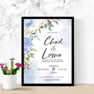Light blue floral Wedding Invitation Template, Printable Wedding Invitation, Wedding Invitation, Floral Wedding Invitation Template