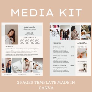 Modèle canevas de kit média de 2 pages |  Dossier de presse du blogueur | Modèle Instagram Facebook Tiktok | Kit média Instagram|