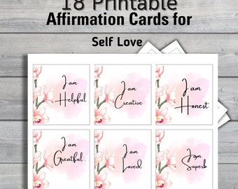 18 Ausdruckbare positive Affirmationskarten, Selbstfürsorge (digital)