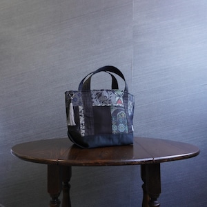 One-of-a-Kind Oshima Tsumugi Leather Mini Tote Bag – Japanese Kimono Patchwork Bag, Croc Embossed Cow Leather, Upcycled Kimono Bag K184