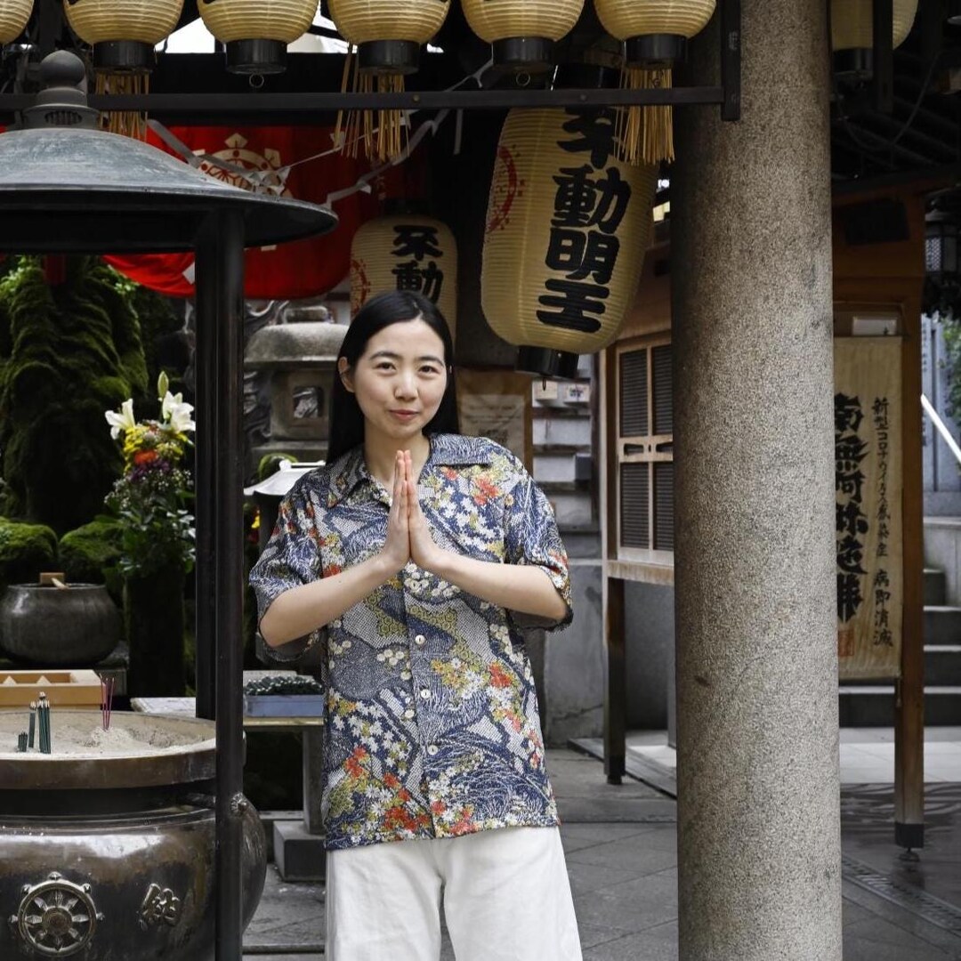 One-of-a-Kind Japanese Vintage Kimono Aloha Shirt with Navy Chirimen ...