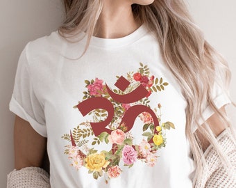 Om Floral Shirt, Spiritual Om Symbol tee, Boho style flower shirt, Vintage floral Om shirt, Meditation shirt, Yoga Lover gift, gift for her