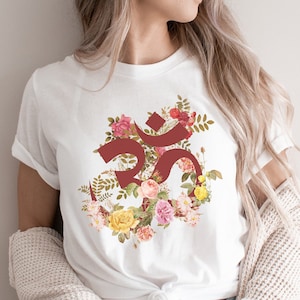 Om Floral Shirt, Spiritual Om Symbol tee, Boho style flower shirt, Vintage floral Om shirt, Meditation shirt, Yoga Lover gift, gift for her