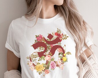 Om Floral Shirt, Spiritual Om Symbol tee, Boho style flower shirt, Vintage floral Om shirt, Meditation shirt, Yoga Lover gift, gift for her