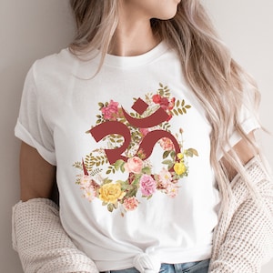 Om Floral Shirt, Spiritual Om Symbol tee, Boho style flower shirt, Vintage floral Om shirt, Meditation shirt, Yoga Lover gift, gift for her