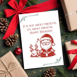 Kerstkaart voor yogaliefhebber, mediterende kerstman kerstkaart, minimalistische kerstkaart Yoga-geïnspireerde feestelijke groet, grafische sociale media