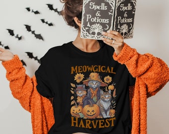 Meowgical Harvest Halloween Cats shirt, Cute Cat Scarecrow tee, , Autumn Cat shirt, Spooky season pumpkin shirt, Gift for Cat lover