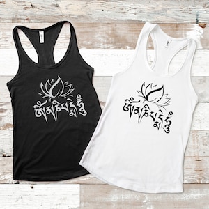 OM Mane Padme Hum Sanskrit Tank Top Buddhist Lotus Racer Back Top Gift for Yogi Peace Tee Meditation Lover Gift Spirituality Top Present