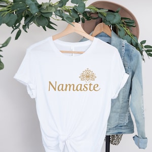 Namaste Yoga T-shirt, Golden Lotus Yoga shirt, Comphy Meditation tee, Inspirational Yoga Top, Mindfulness gift, Yoga lover Gift idea