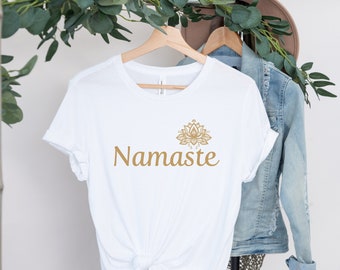 Namaste T-shirt, Namaste Liebhaber Geschenk, Yoga T-shirt für Sie, Baumkreis Yoga Shirt, Yoga Workout Bekleidung, Goldener Lotus Yoga Shirt TS
