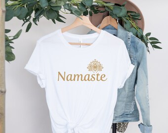 Namaste Yoga T-Shirt, Golden Lotus Yoga Shirt, Meditations-T-Shirt, Inspirational Yoga Top, Achtsamkeit Geschenk, Yoga-Liebhaber Geschenkidee