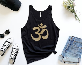 Golden OM  Symbol Tank Top Hindy Spirituality Tee Yoga Meditation Practice Shirt Mindfulness Minimalist Gift for Yoga Lover Gift for Her