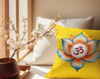Lotus Om Pillowcase, Boho Decor, Lotus Flower Cushion Cover, Spiritual Gifts, Yoga Lover Gift, Birthday Gift