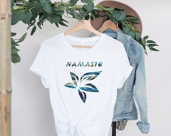 Namaste yoga T-shirt, minimalistisch yogi shirt, meditatie Mindfulness boho T-shirt, bloem graphic yoga T-shirt, cadeau voor yogaliefhebber, yogaleraar