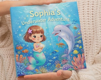 Anpassad sjöjungfruäventyrsbok | Personlig babybok med namn | Anpassad sagobok för barn inför sänggåendet | Personliga barnböcker | Babypresent