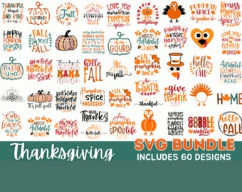 Thanksgiving Svg Bundel, Fall Svg, Dankbaar Svg, Pompoen svg, Turkije svg, Schrokken SVG, Svg-bestanden voor Cricut, Silhouet, Sublimatie