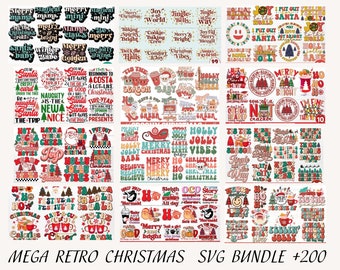 MEGA RETRO KERSTbundel, 100 ontwerpen, kunstbundel, kerst SVG, winter SVG, vakantie, gesneden bestanden Cricut, silhouet